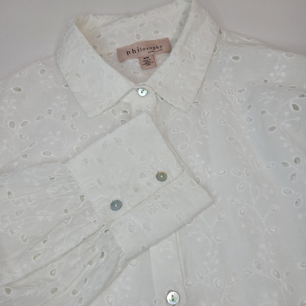 Philosophy Di‎ Lorenzo Serafini Top White Eyelet Ruffle Medium, Romantic Boho